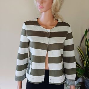 Army Green & Off White Striped Jacket by MISS MISS, Made in Italy, Flare Sleeves
